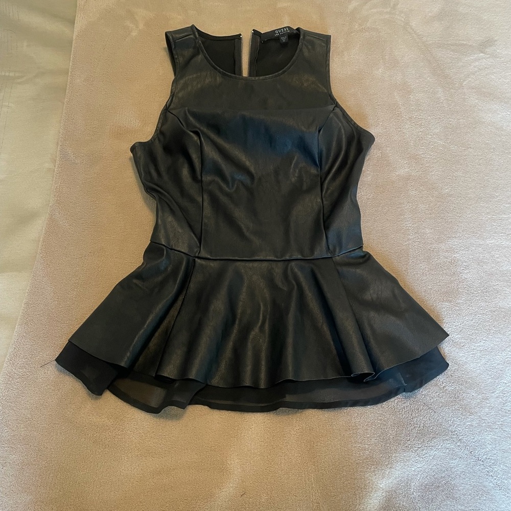 NWOT Guess peplum style faux leather top size XS